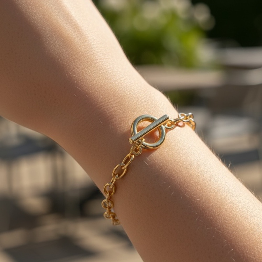 Gold Toggle Link Bracelet - Classic Chain Style, NIB